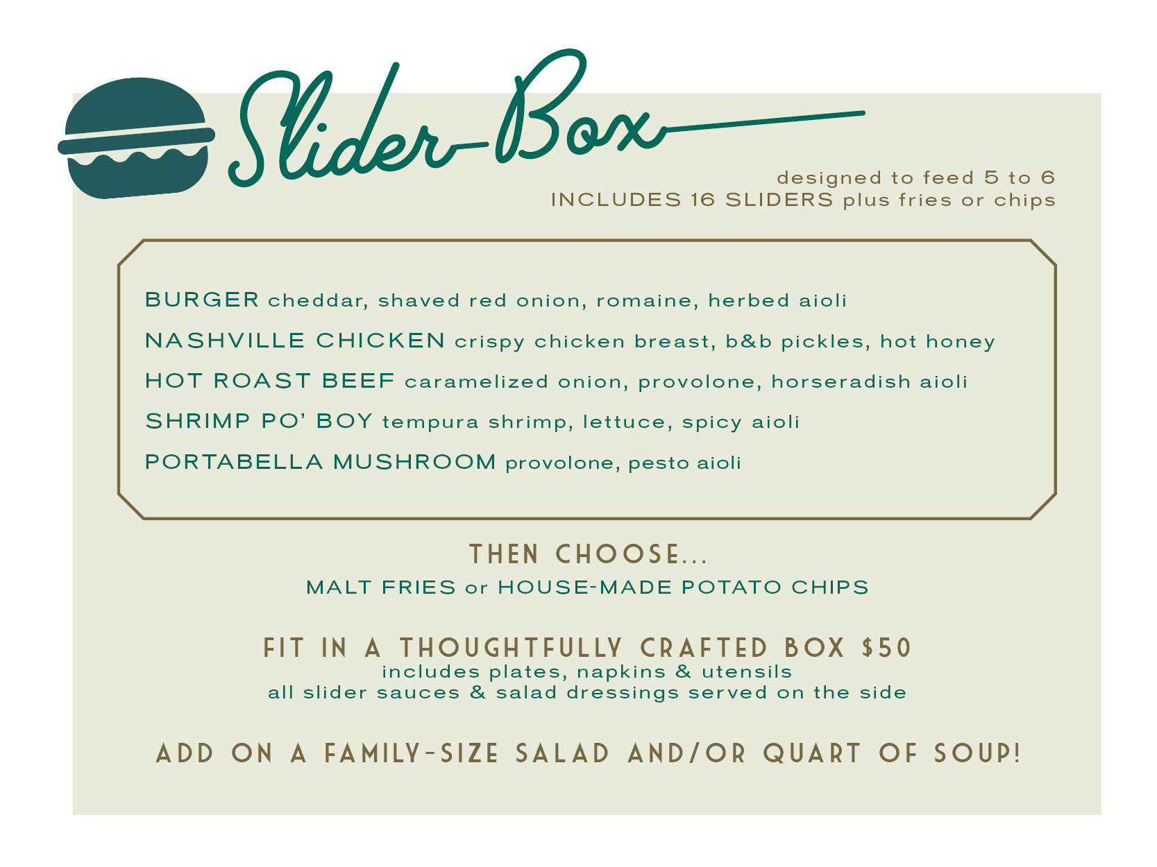 slider box carryout from The Burrow TC restaurant