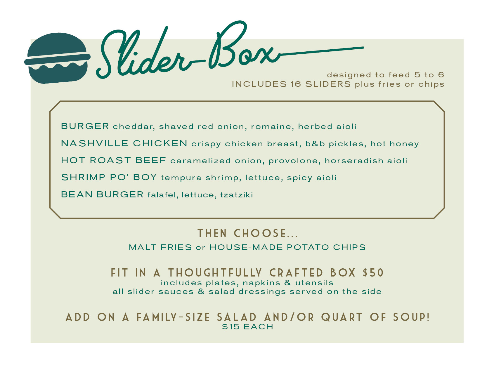 slider box carryout from The Burrow TC restaurant